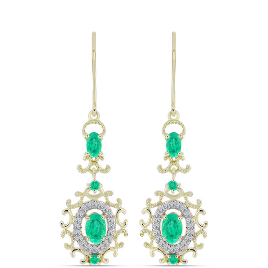 Pozlátené Strieborné Náušnice s Kolumbijským Smaragdom a Bielym Diamantom