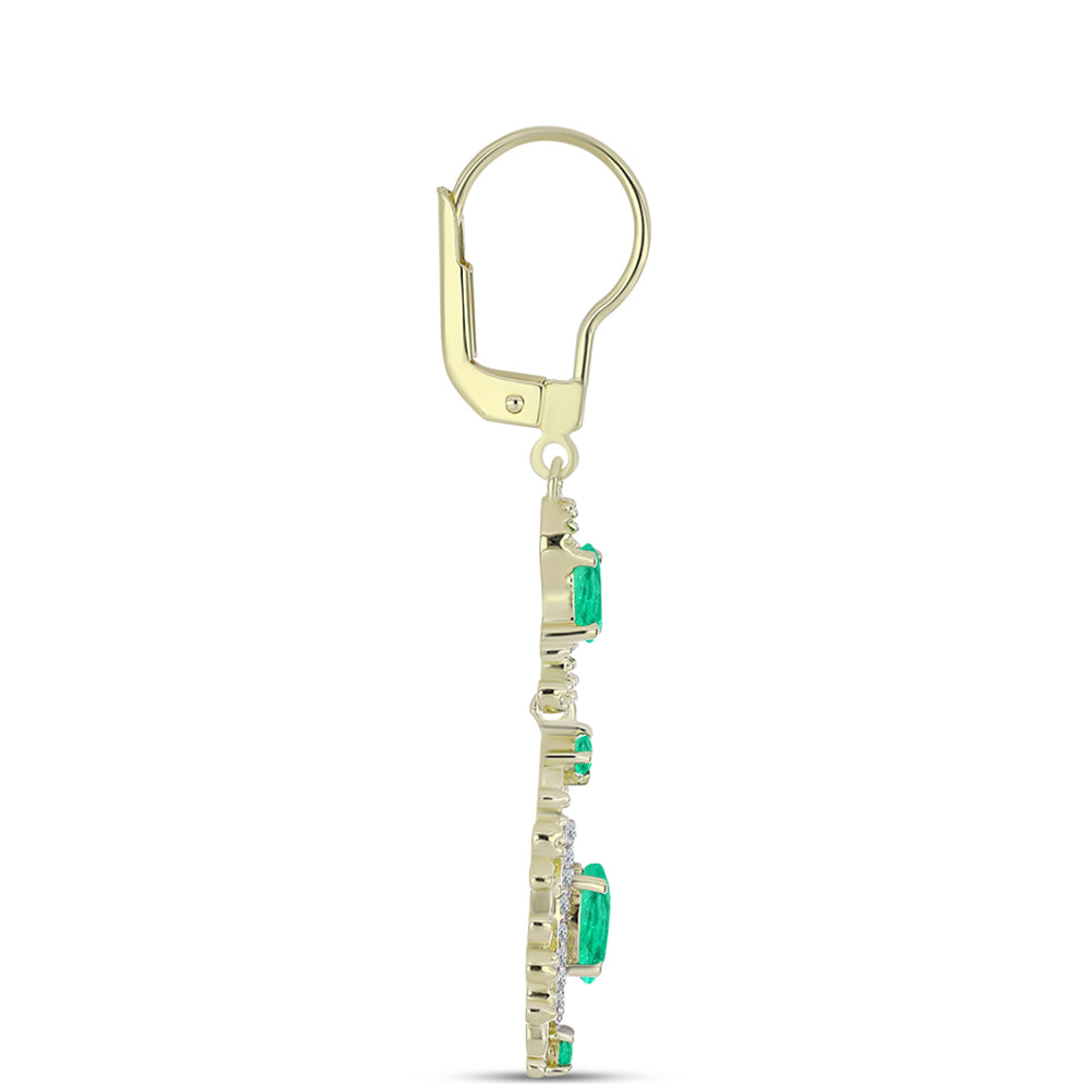 Pozlátené Strieborné Náušnice s Kolumbijským Smaragdom a Bielym Diamantom