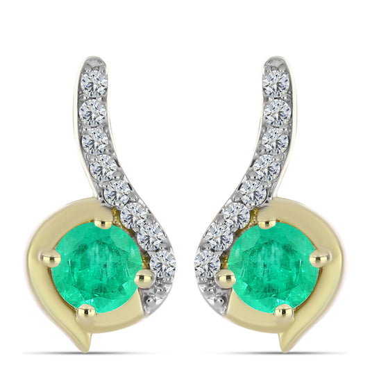 Pozlátené Strieborné Náušnice s Kolumbijským Smaragdom a Bielym Diamantom
