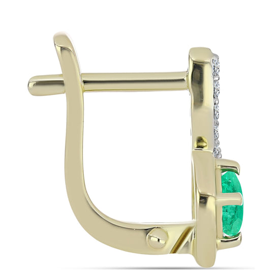 Pozlátené Strieborné Náušnice s Kolumbijským Smaragdom a Bielym Diamantom