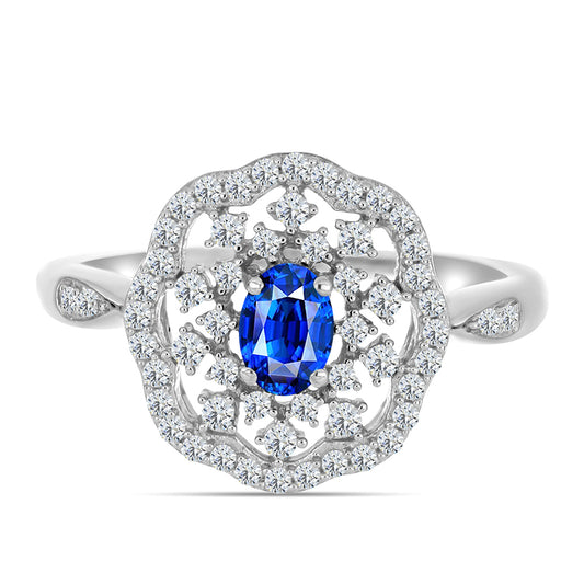 Strieborný Prsteň s Austrálskym Modrým Zafírom a Bielym Topásom