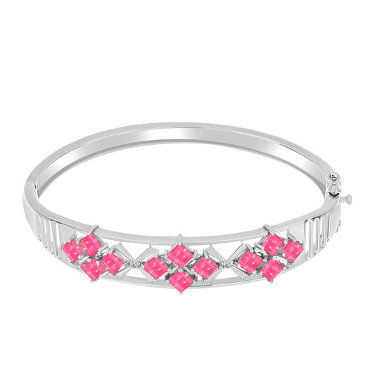 Strieborný Náramok s so Sýto Ružovým Opálom z Lega Dembi a Bielym Topásom