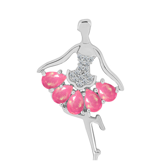 Strieborný Brošňa s so Sýto Ružovým Opálom z Lega Dembi a Bielym Topásom