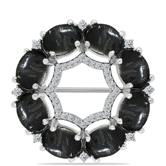 Strieborný Brošňa s Picasso Jaspisom a Bielym Topásom