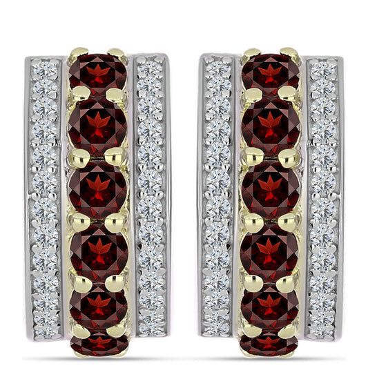 Pozlátené Strieborné Náušnice s Bartonským Granátom a Bielym Topásom