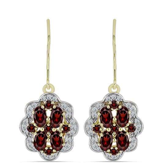 Pozlátené Strieborné Náušnice s Bartonským Granátom a Bielym Topásom