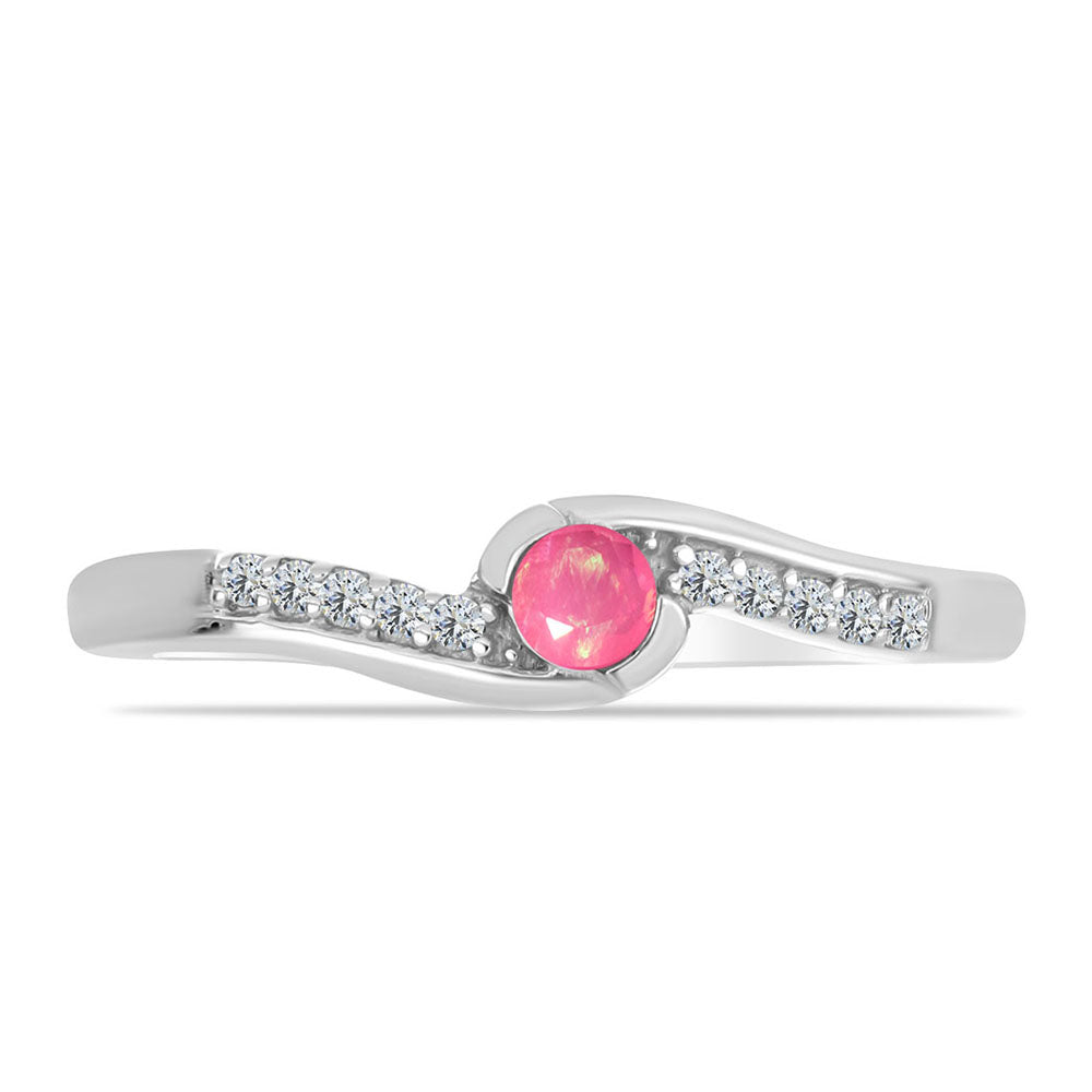 Strieborný Prsteň s so Sýto Ružovým Opálom z Lega Dembi a Bielym Topásom