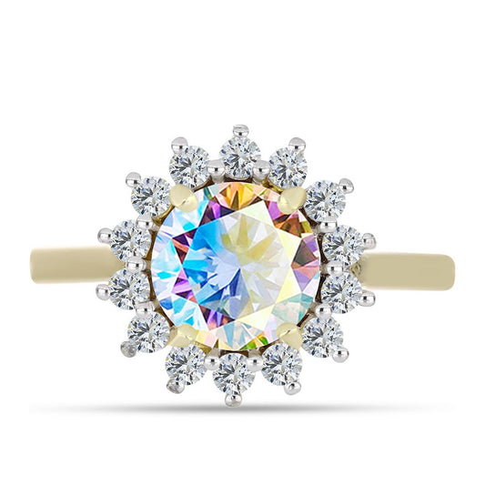 Pozlátený Strieborný Prsteň s Ľadovým Moissanitom a Bielym Topásom