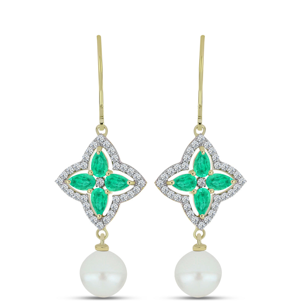 Pozlátené Strieborné Náušnice s Kolumbijským Smaragdom a Bielou Sladkovodnou Perlou 1 