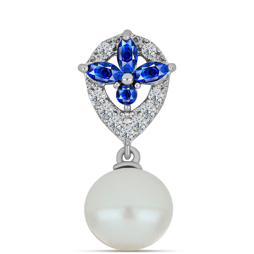 Strieborný Prívesok s Austrálskym Modrým Zafírom a Bielou Sladkovodnou Perlou