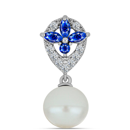 Strieborný Prívesok s Austrálskym Modrým Zafírom a Bielou Sladkovodnou Perlou