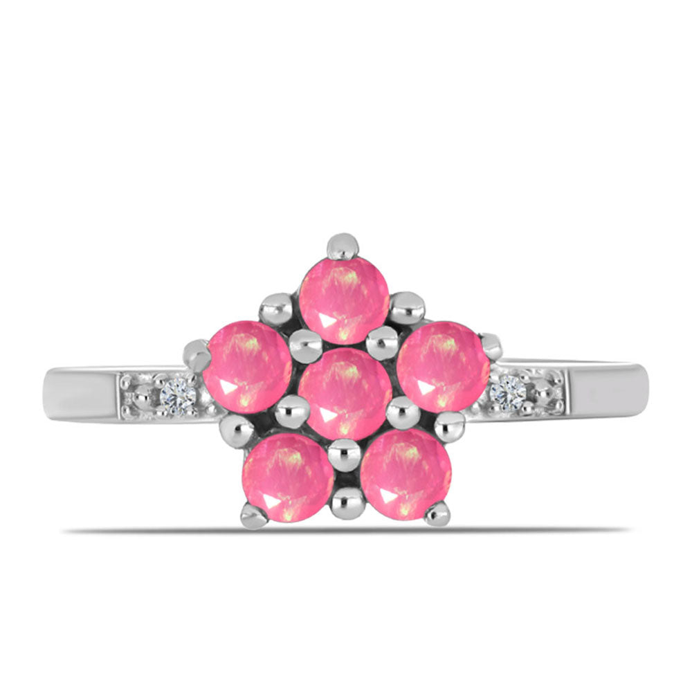 Strieborný Prsteň s so Sýto Ružovým Opálom z Lega Dembi a Bielym Topásom 1 