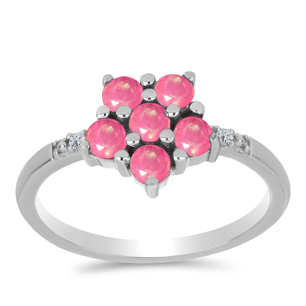 Strieborný Prsteň s so Sýto Ružovým Opálom z Lega Dembi a Bielym Topásom