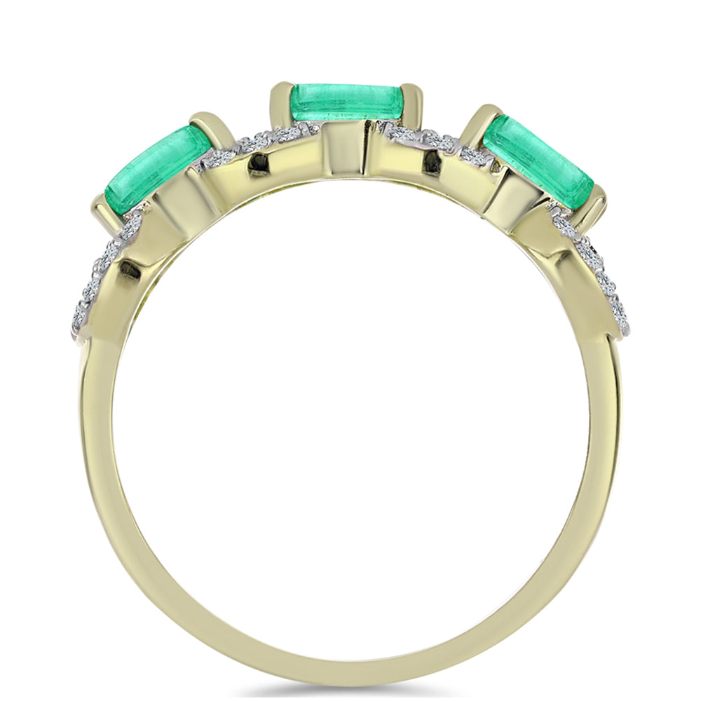 Pozlátený Strieborný Prsteň s Kolumbijským Smaragdom a Bielym Diamantom 2 