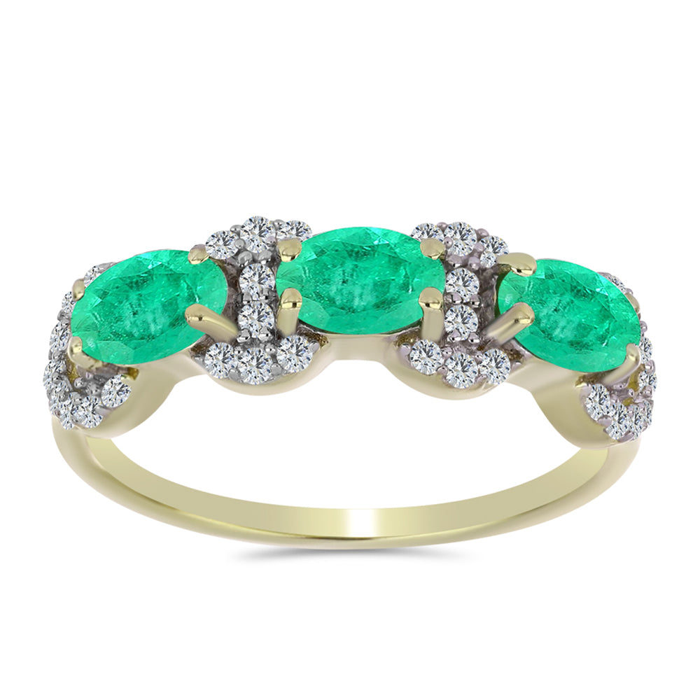 Pozlátený Strieborný Prsteň s Kolumbijským Smaragdom a Bielym Diamantom