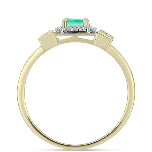 Pozlátený Strieborný Prsteň s Kolumbijským Smaragdom a Bielym Diamantom