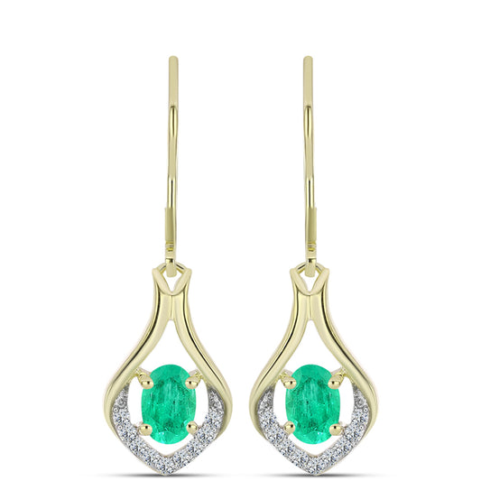 Pozlátené Strieborné Náušnice s Kolumbijským Smaragdom a Bielym Diamantom