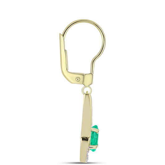 Pozlátené Strieborné Náušnice s Kolumbijským Smaragdom a Bielym Diamantom