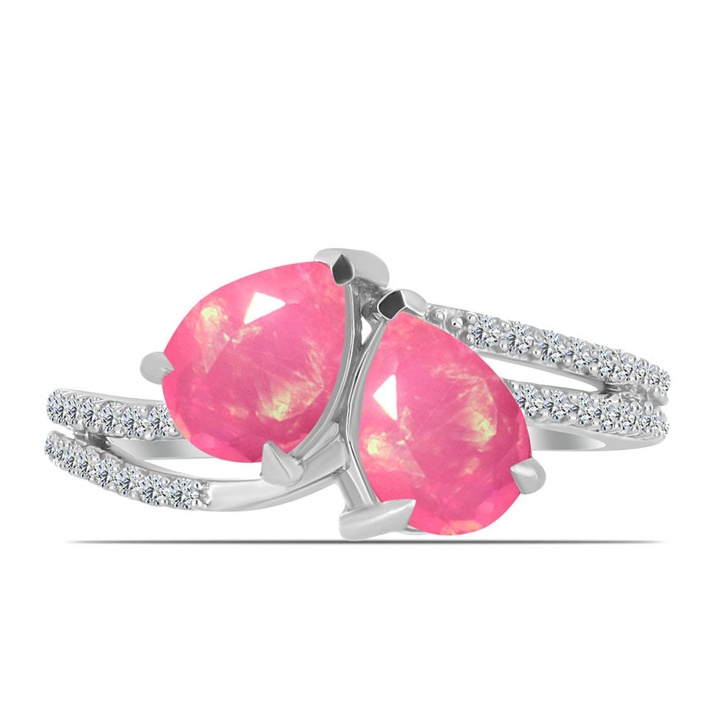 Strieborný Prsteň s so Sýto Ružovým Opálom z Lega Dembi a Bielym Topásom