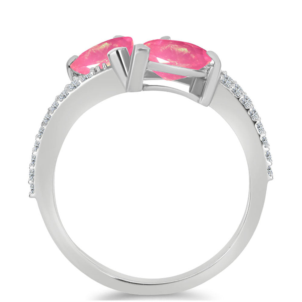 Strieborný Prsteň s so Sýto Ružovým Opálom z Lega Dembi a Bielym Topásom