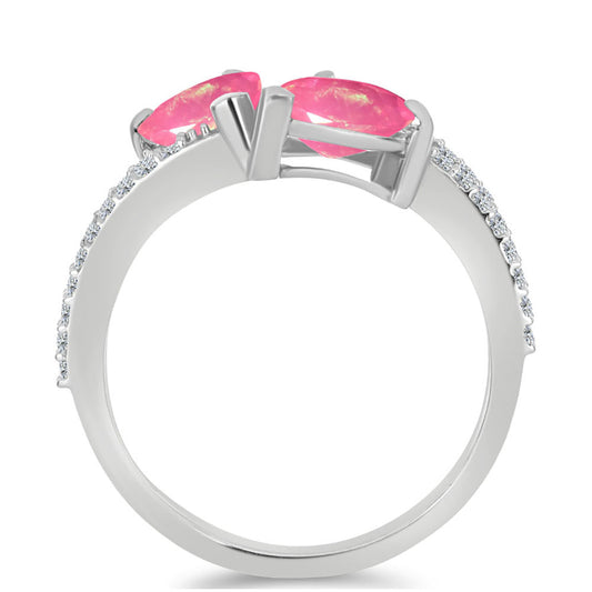 Strieborný Prsteň s so Sýto Ružovým Opálom z Lega Dembi a Bielym Topásom
