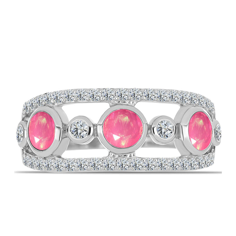 Strieborný Prsteň s so Sýto Ružovým Opálom z Lega Dembi a Bielym Topásom 1 