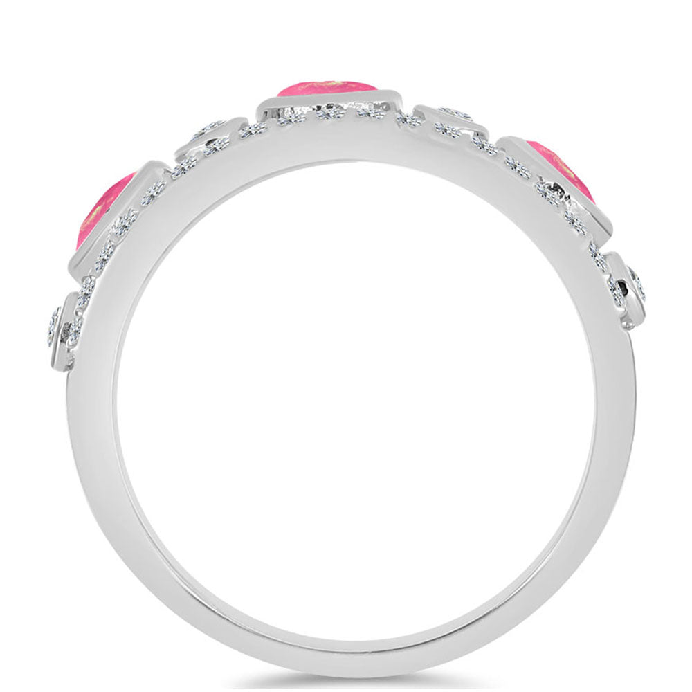 Strieborný Prsteň s so Sýto Ružovým Opálom z Lega Dembi a Bielym Topásom