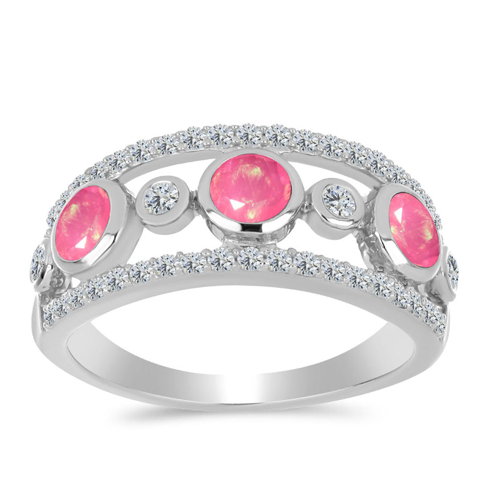 Strieborný Prsteň s so Sýto Ružovým Opálom z Lega Dembi a Bielym Topásom 3 