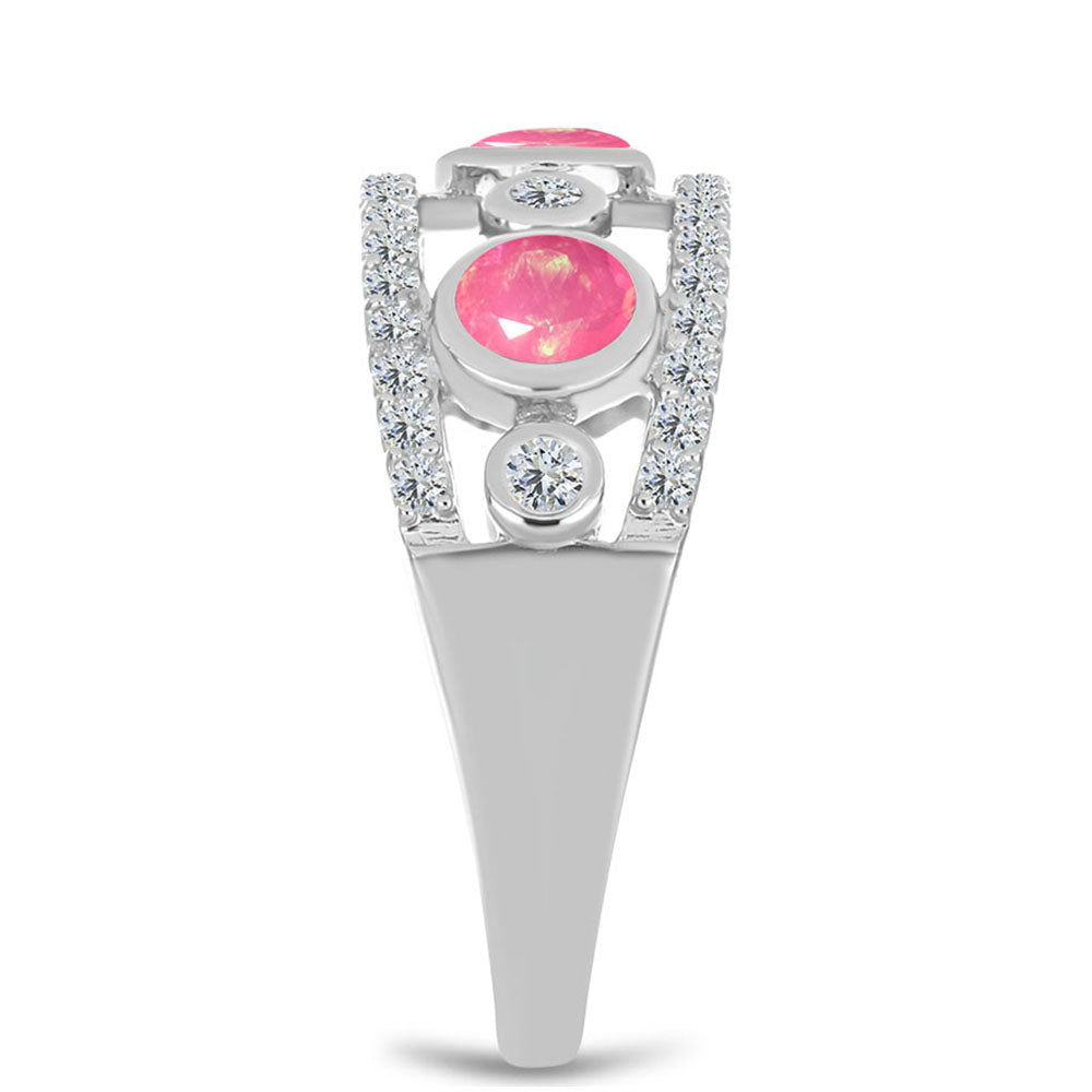 Strieborný Prsteň s so Sýto Ružovým Opálom z Lega Dembi a Bielym Topásom 4 
