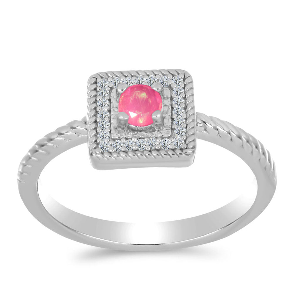 Strieborný Prsteň s so Sýto Ružovým Opálom z Lega Dembi a Bielym Topásom