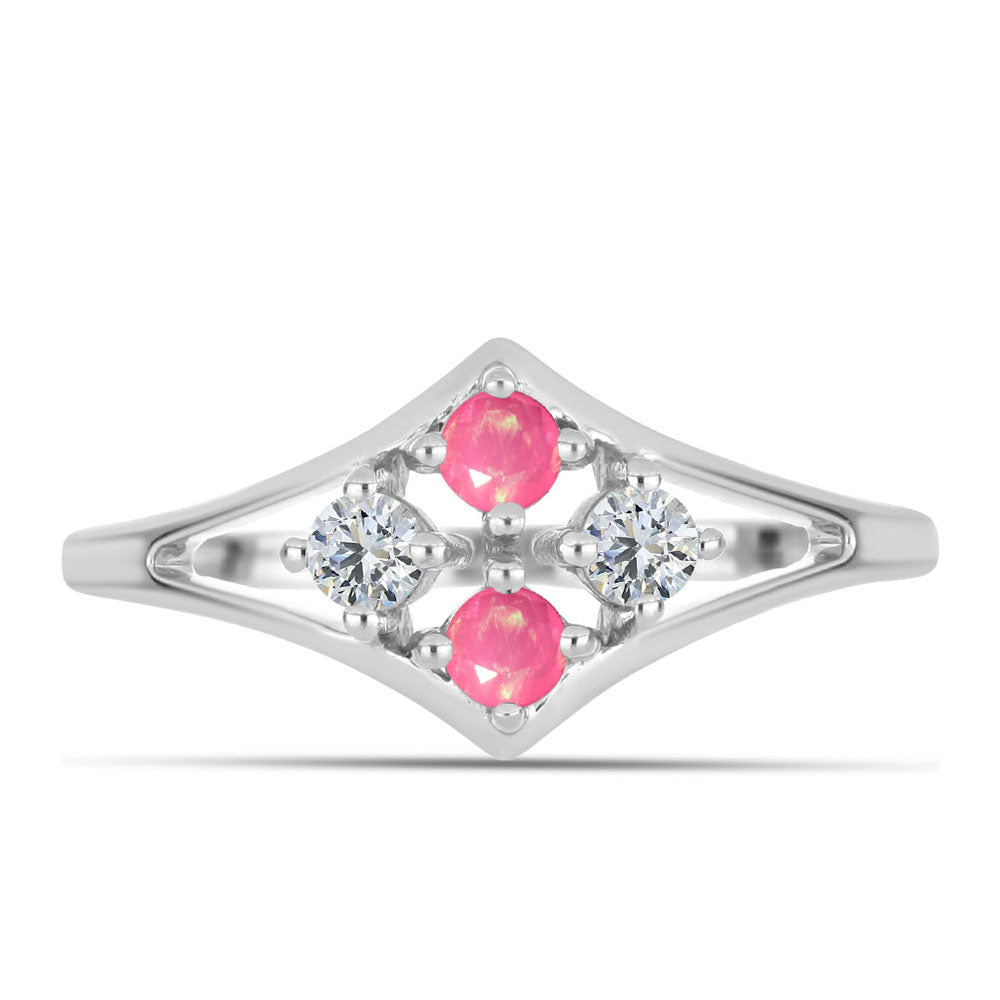 Strieborný Prsteň s so Sýto Ružovým Opálom z Lega Dembi a Bielym Topásom