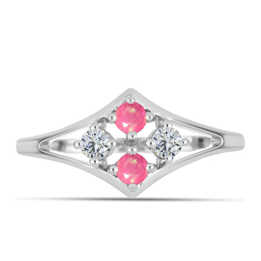 Strieborný Prsteň s so Sýto Ružovým Opálom z Lega Dembi a Bielym Topásom