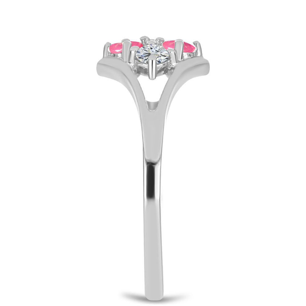 Strieborný Prsteň s so Sýto Ružovým Opálom z Lega Dembi a Bielym Topásom