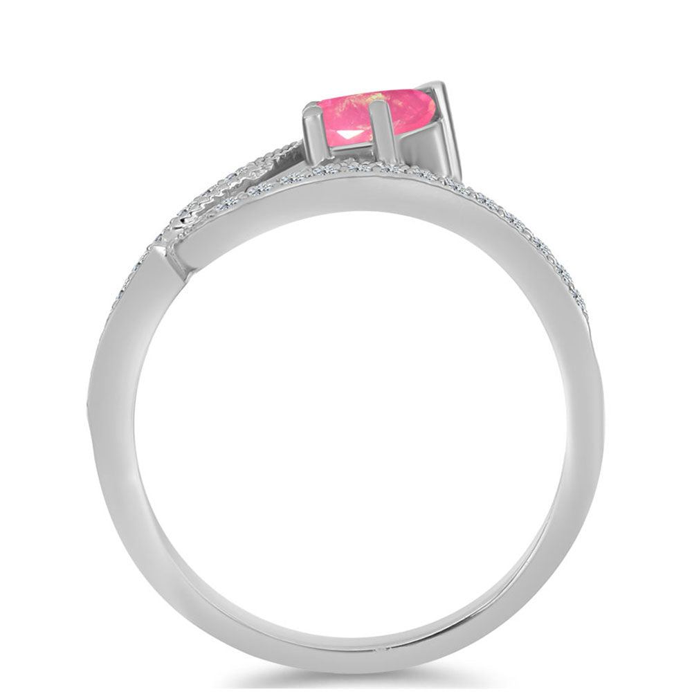 Strieborný Prsteň s so Sýto Ružovým Opálom z Lega Dembi a Bielym Topásom 2 