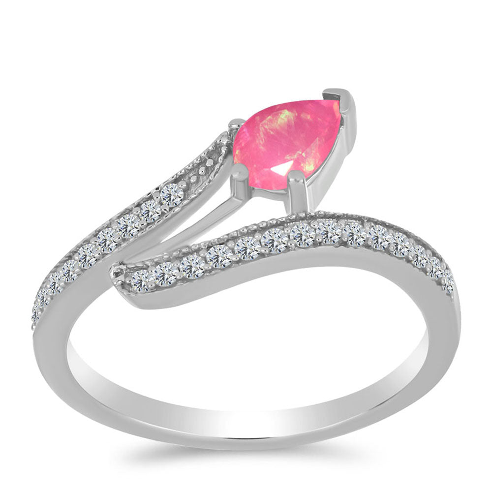 Strieborný Prsteň s so Sýto Ružovým Opálom z Lega Dembi a Bielym Topásom 3 