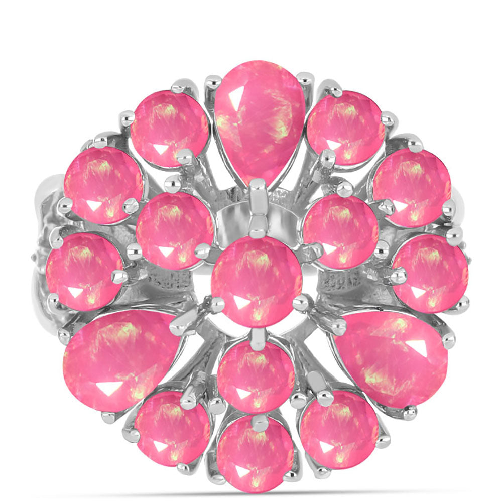 Strieborný Prsteň s so Sýto Ružovým Opálom z Lega Dembi a Bielym Topásom