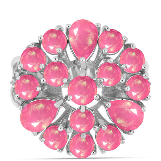 Strieborný Prsteň s so Sýto Ružovým Opálom z Lega Dembi a Bielym Topásom