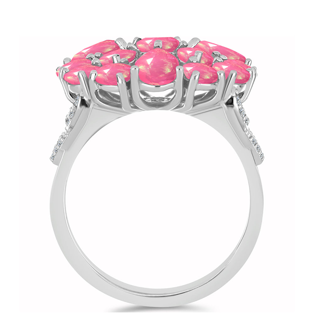 Strieborný Prsteň s so Sýto Ružovým Opálom z Lega Dembi a Bielym Topásom