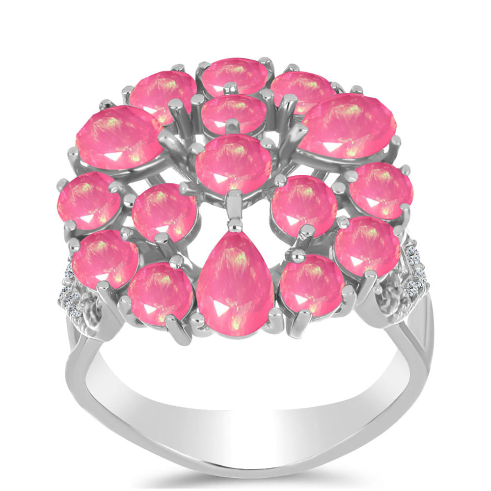 Strieborný Prsteň s so Sýto Ružovým Opálom z Lega Dembi a Bielym Topásom 3 