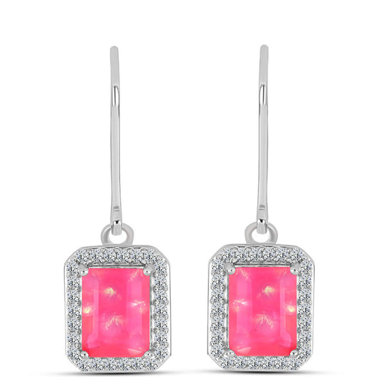 Strieborné Náušnice s so Sýto Ružovým Opálom z Lega Dembi a Bielym Topásom