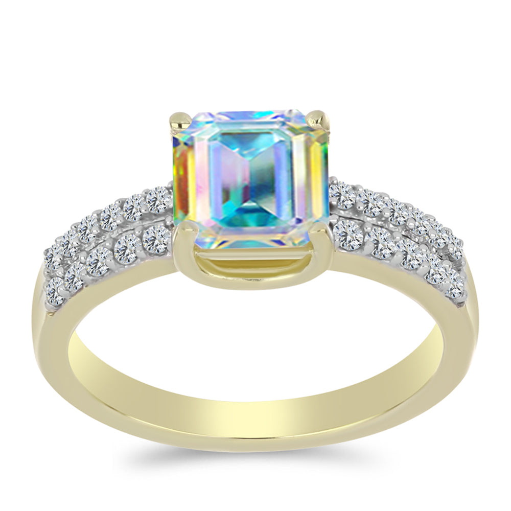 Pozlátený Strieborný Prsteň s Ľadovým Moissanitom a Bielym Topásom 3 