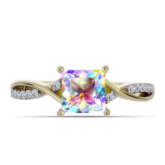 Pozlátený Strieborný Prsteň s Ľadovým Moissanitom a Bielym Topásom