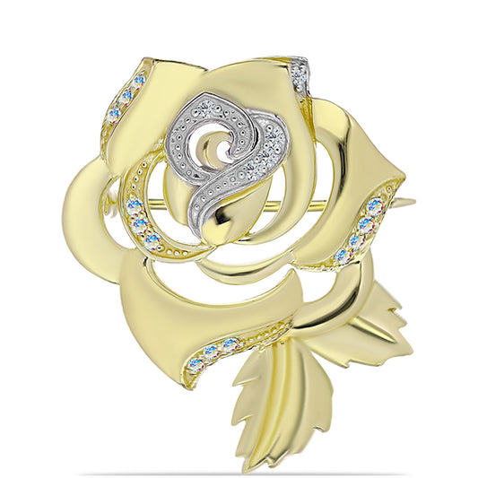 Pozlátený Strieborný Brošňa s Ľadovým Moissanitom a Bielym Topásom