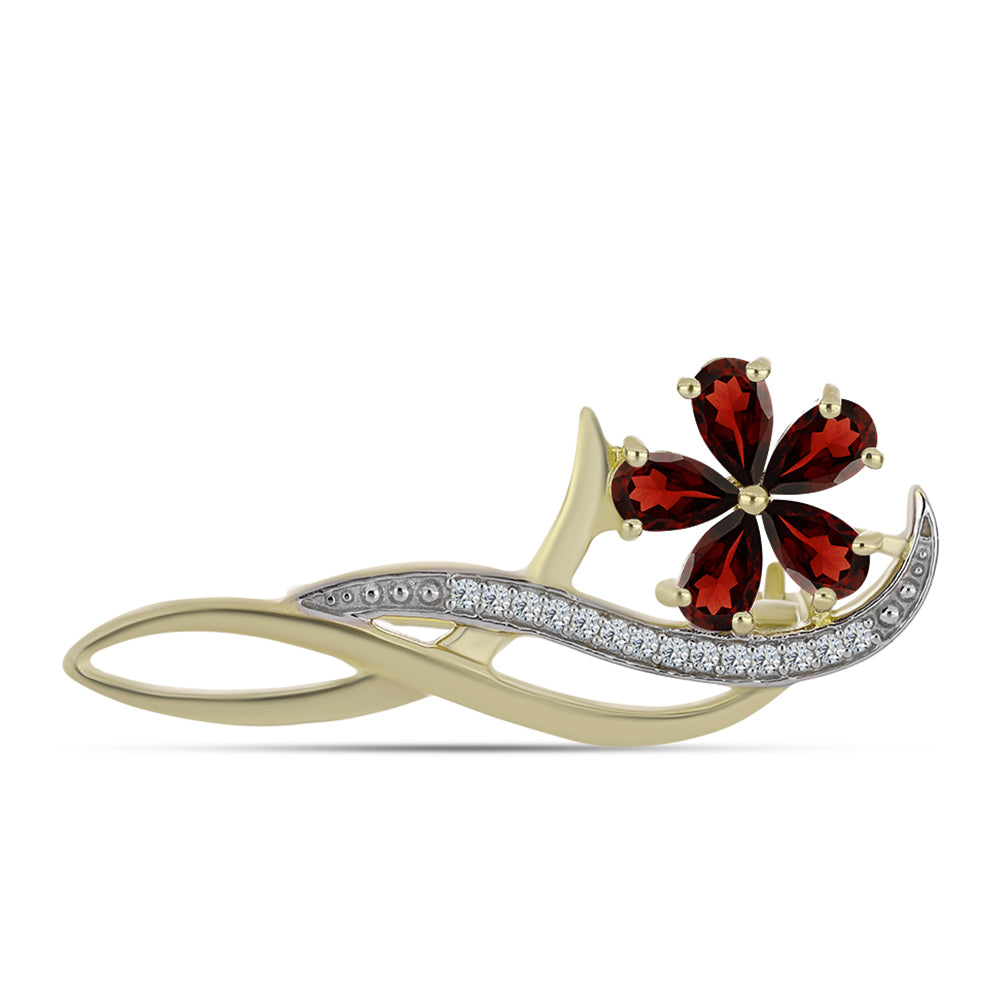 Pozlátený Strieborný Brošňa s Bartonským Granátom a Bielym Topásom