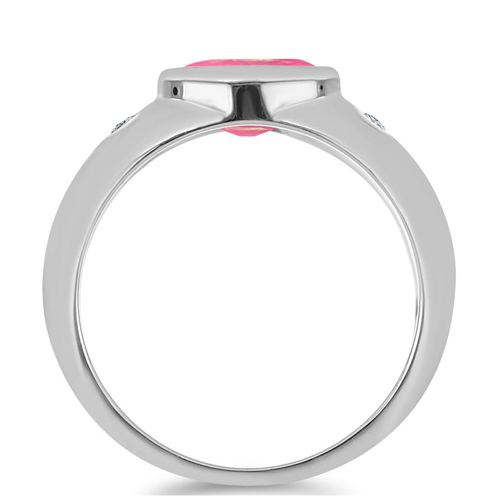 Strieborný Prsteň s so Sýto Ružovým Opálom z Lega Dembi a Bielym Topásom