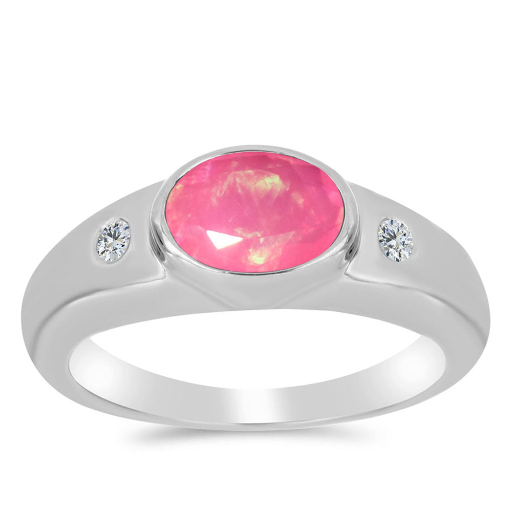 Strieborný Prsteň s so Sýto Ružovým Opálom z Lega Dembi a Bielym Topásom