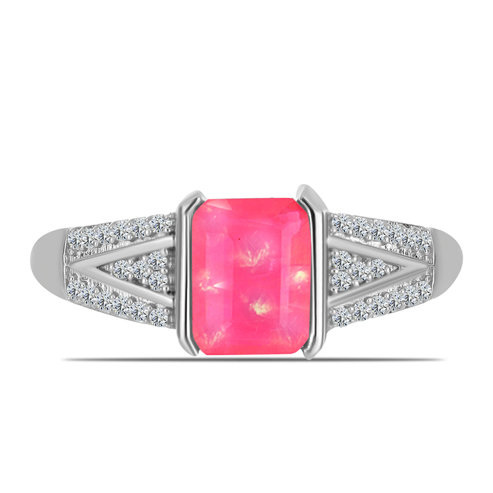 Strieborný Prsteň s so Sýto Ružovým Opálom z Lega Dembi a Bielym Topásom 1 