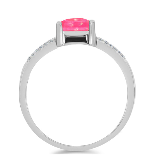 Strieborný Prsteň s so Sýto Ružovým Opálom z Lega Dembi a Bielym Topásom