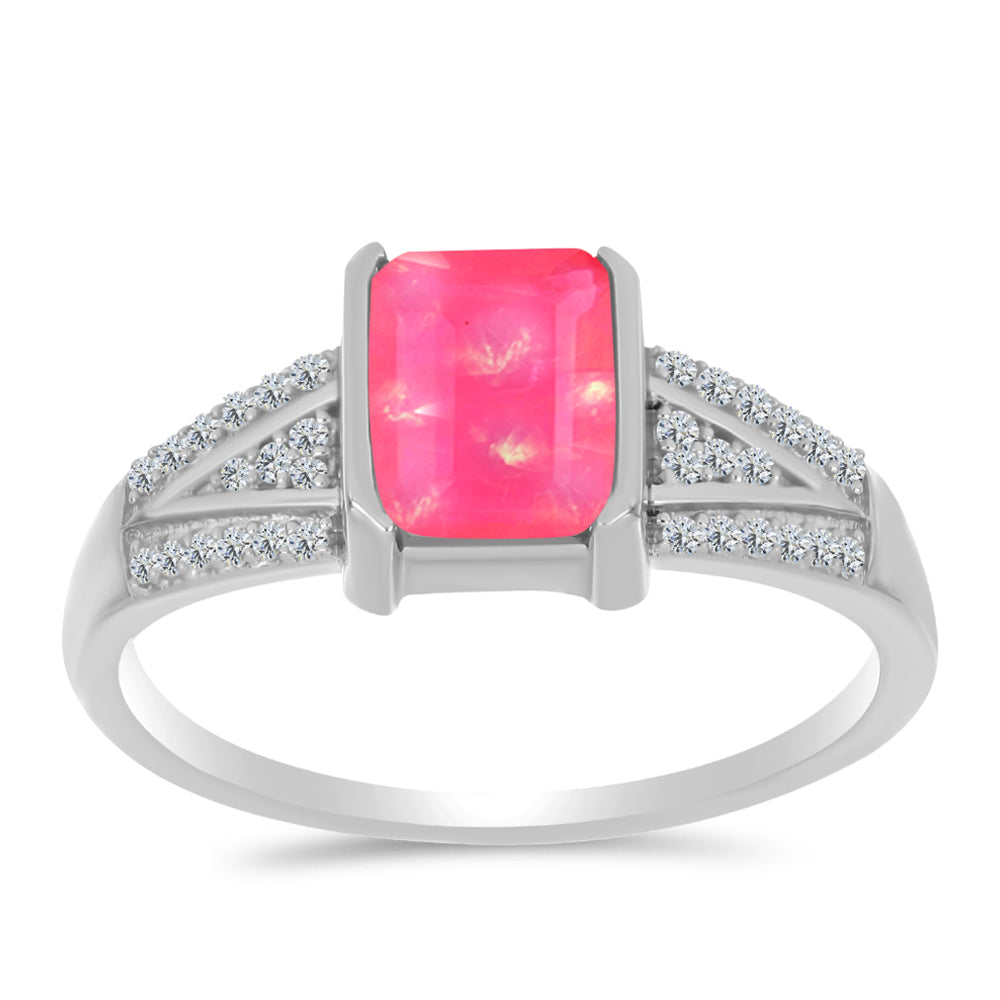 Strieborný Prsteň s so Sýto Ružovým Opálom z Lega Dembi a Bielym Topásom