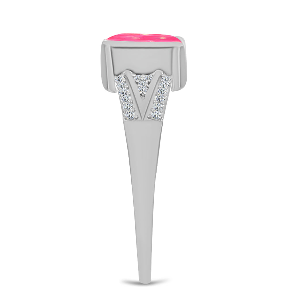 Strieborný Prsteň s so Sýto Ružovým Opálom z Lega Dembi a Bielym Topásom 4 